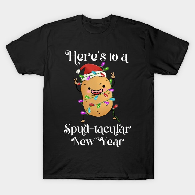 Xmas Vegetable Heres to a Spud Tacular New Year Santa Potato Christmas T-Shirt by Mitsue Kersting